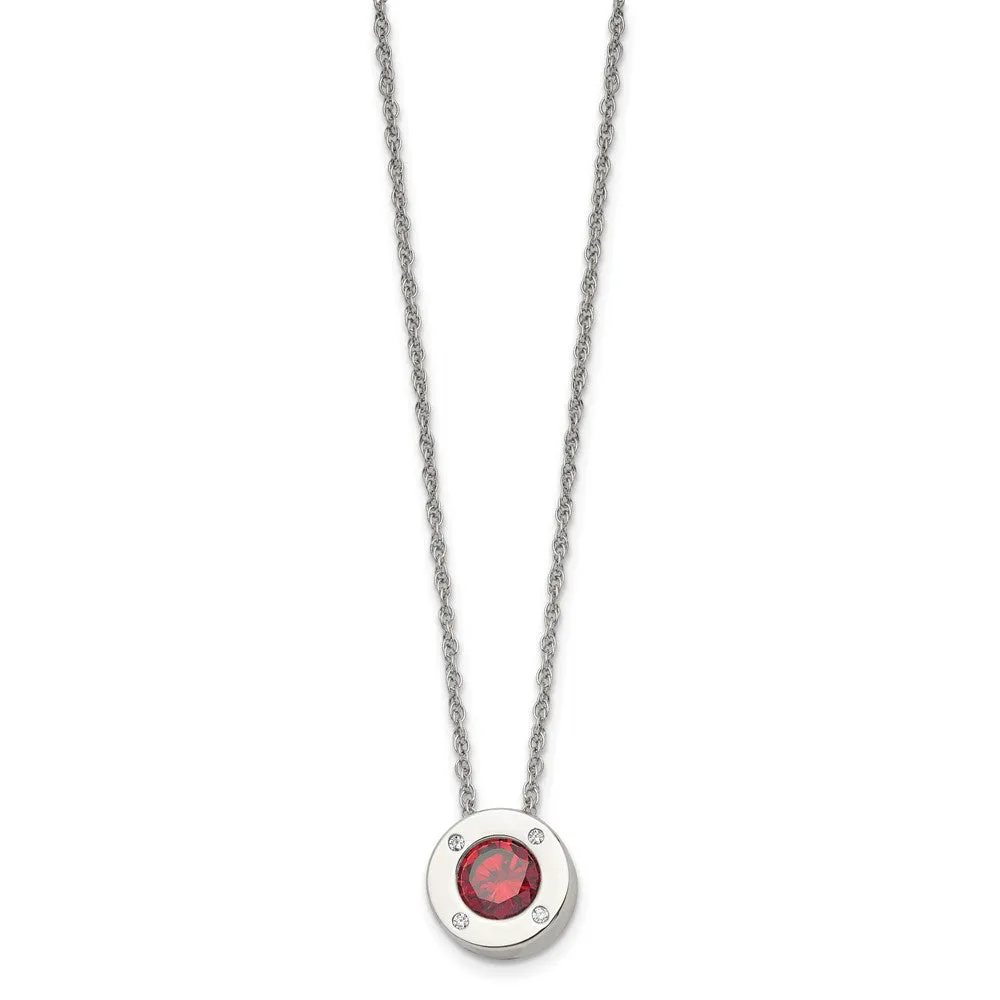 Stainless Steel Small Polished CZ Birthstone Necklace, 20 Inch