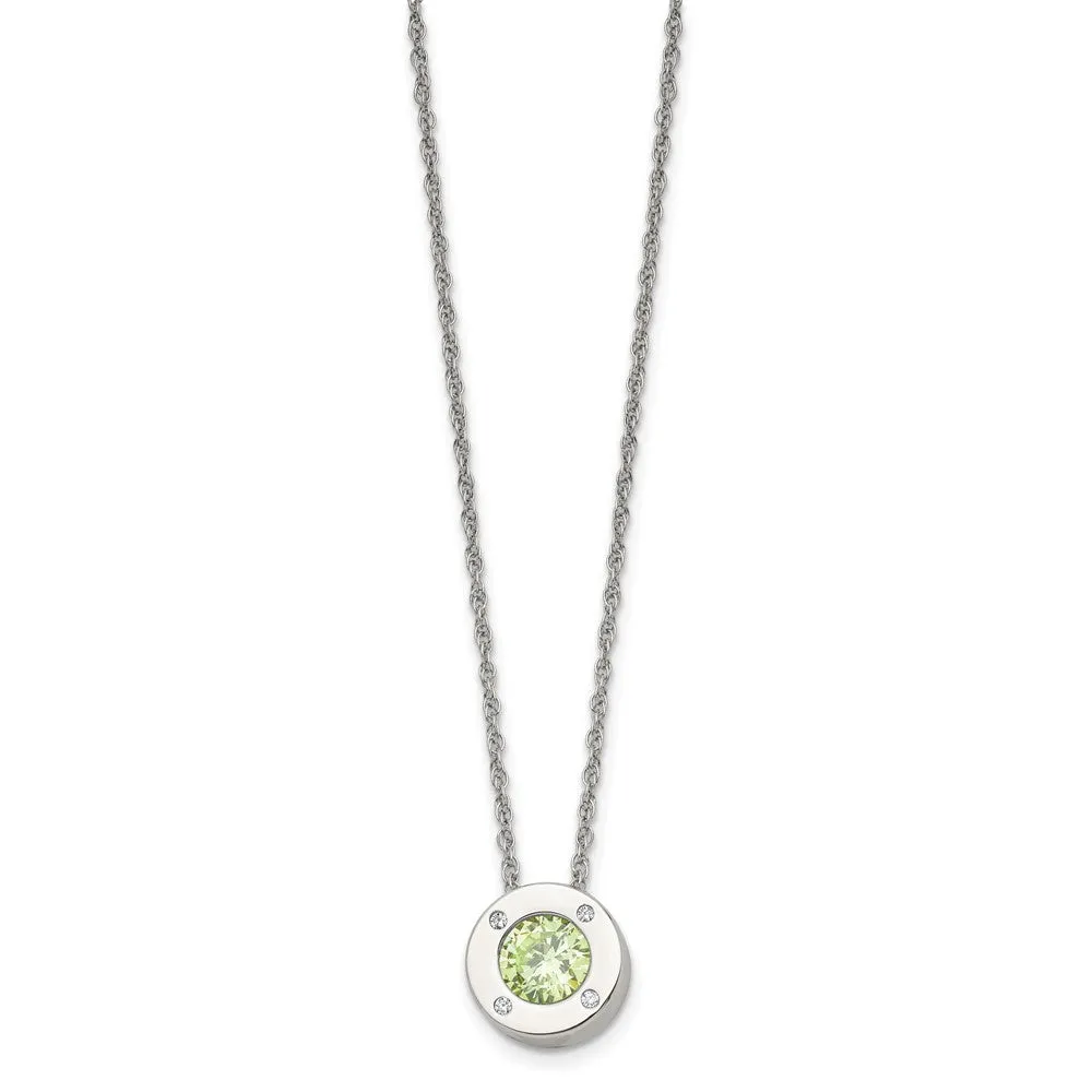 Stainless Steel Small Polished CZ Birthstone Necklace, 20 Inch