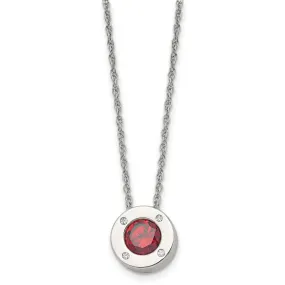 Stainless Steel Small Polished CZ Birthstone Necklace, 20 Inch