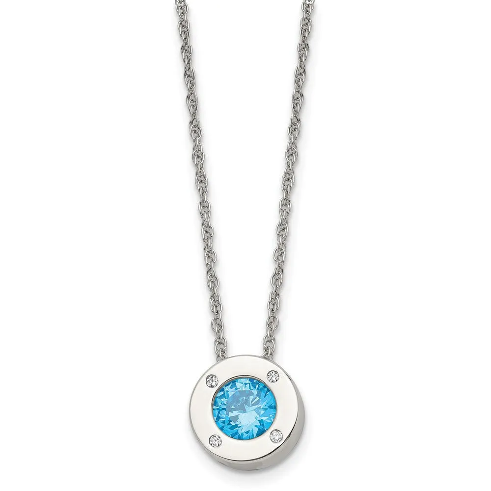 Stainless Steel Small Polished CZ Birthstone Necklace, 20 Inch