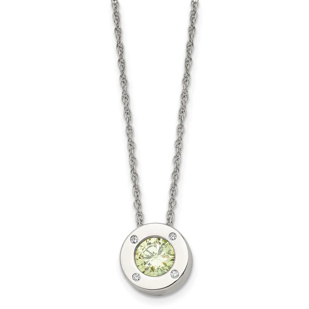 Stainless Steel Small Polished CZ Birthstone Necklace, 20 Inch