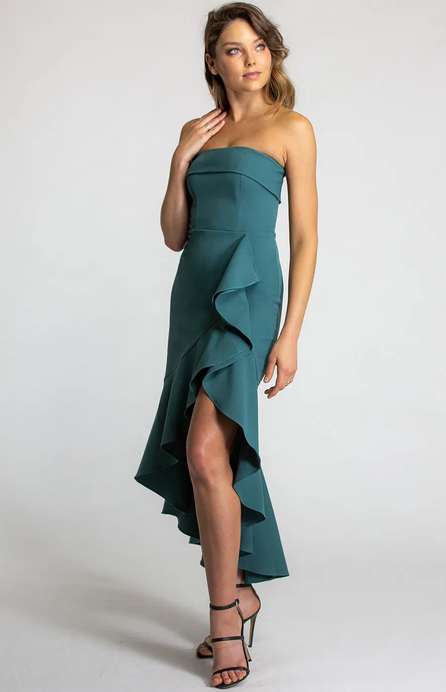 Strapless Dress with Waterfall Hem (SDR571B) 