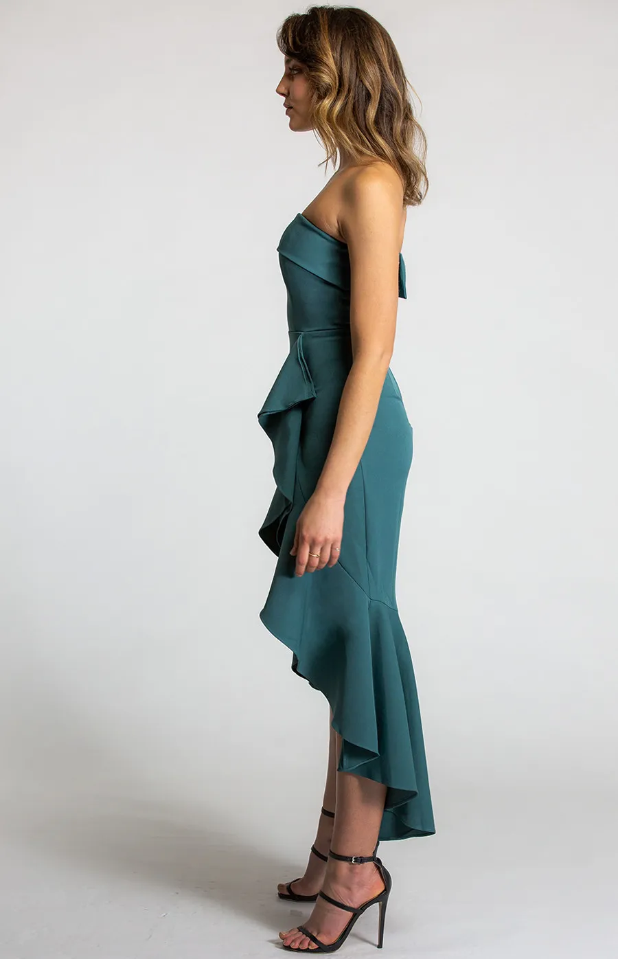 Strapless Dress with Waterfall Hem (SDR571B) 