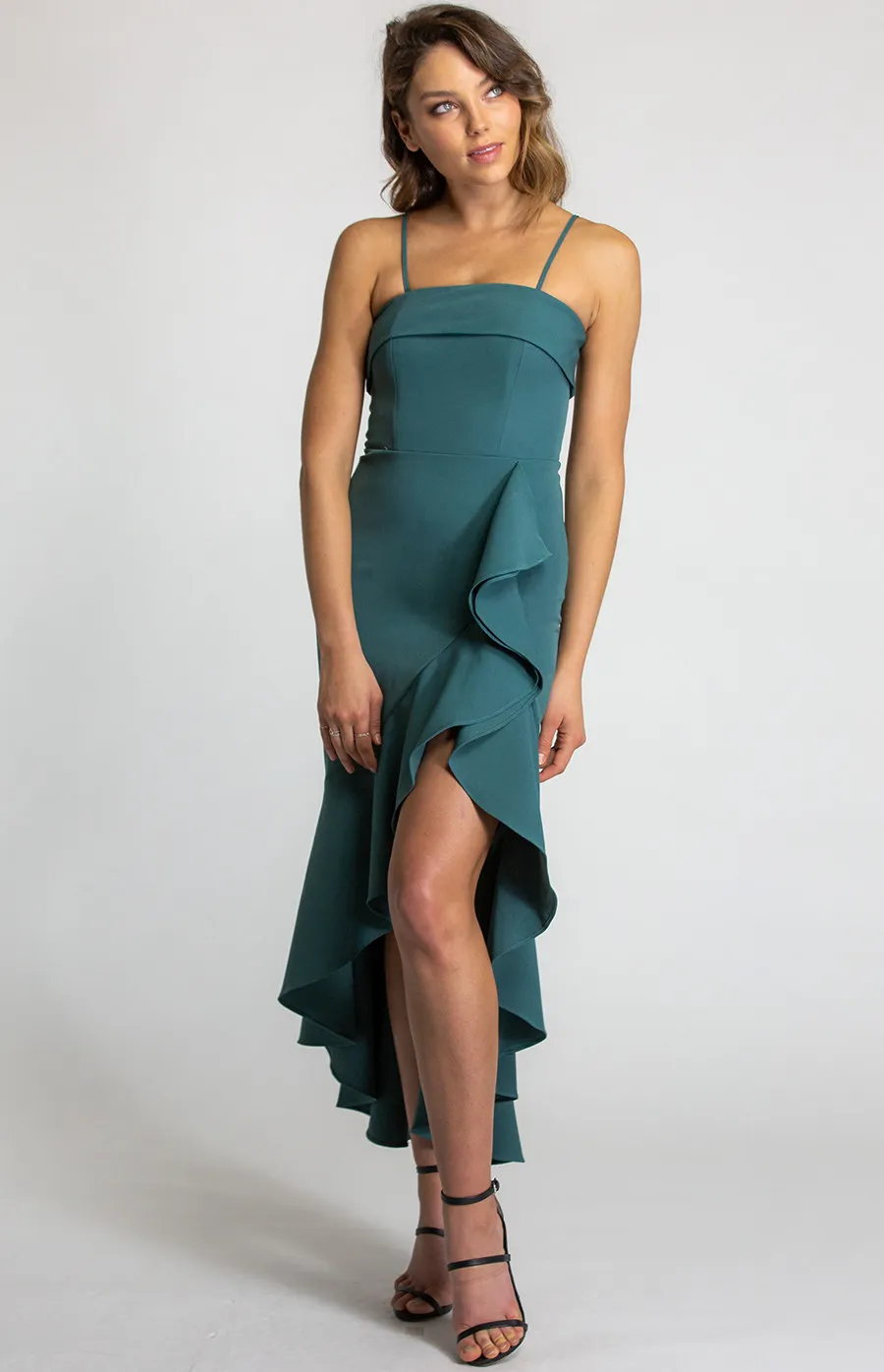 Strapless Dress with Waterfall Hem (SDR571B) 