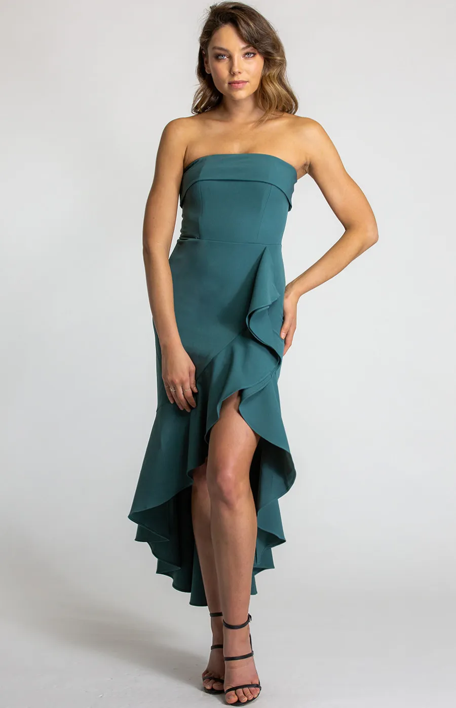 Strapless Dress with Waterfall Hem (SDR571B) 