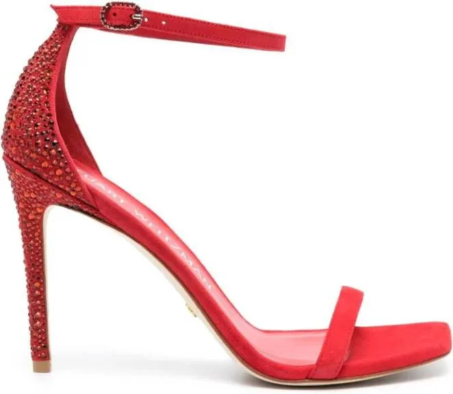 Stuart Weitzman Nudistcurve Royale 100mm rhinestone-embellished sandals Red