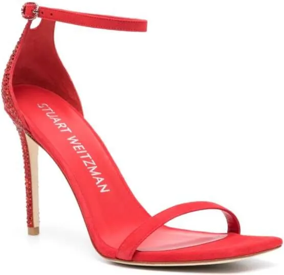 Stuart Weitzman Nudistcurve Royale 100mm rhinestone-embellished sandals Red