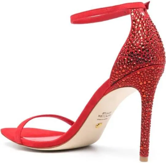 Stuart Weitzman Nudistcurve Royale 100mm rhinestone-embellished sandals Red