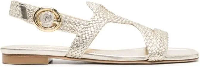 Stuart Weitzman Wovette interwoven-leather sandals Gold