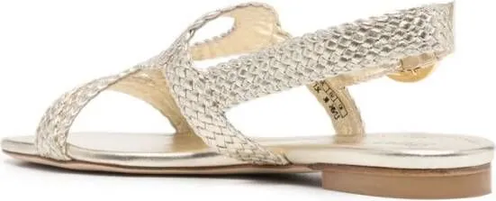 Stuart Weitzman Wovette interwoven-leather sandals Gold