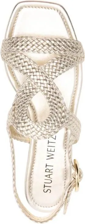 Stuart Weitzman Wovette interwoven-leather sandals Gold