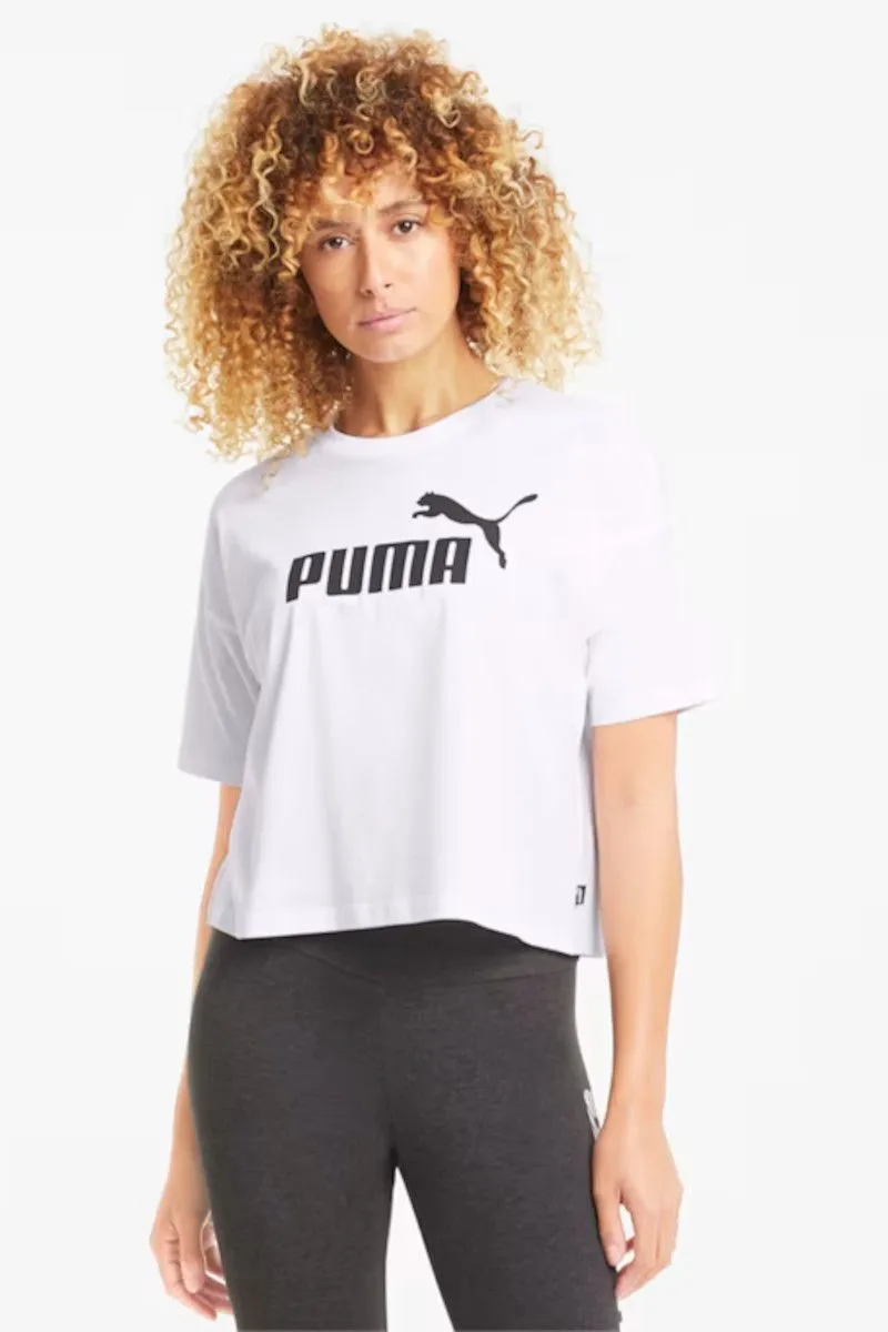 T-shirt corta con logo Essentials donna Bianco