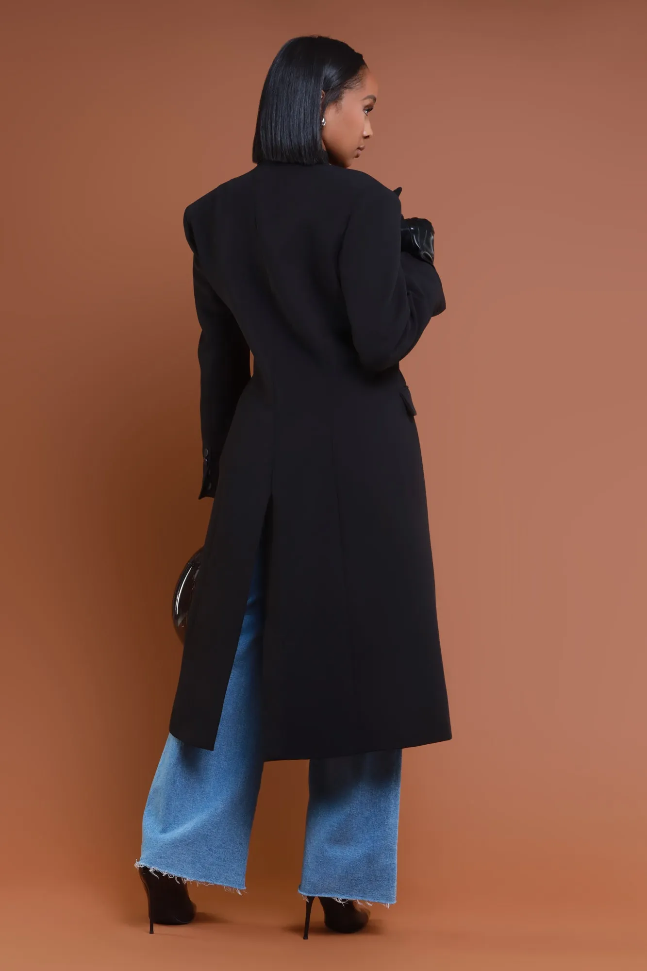 Take Notes Double Breasted Longline Coat - Black