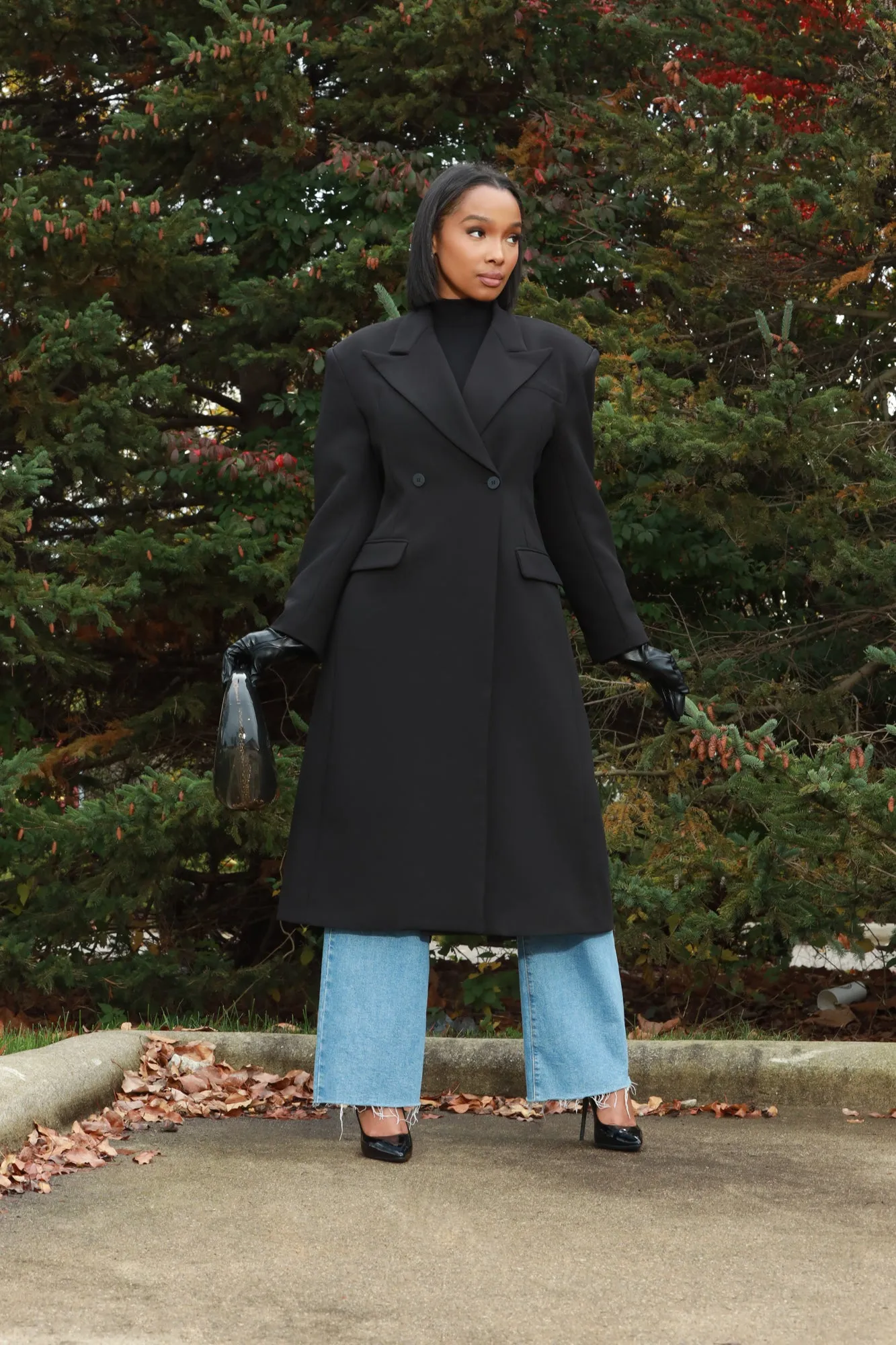 Take Notes Double Breasted Longline Coat - Black