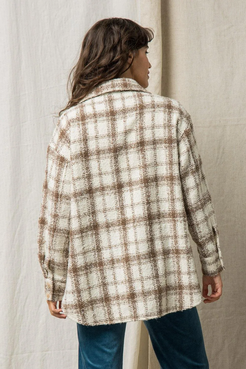 Textured Plaid Shacket - Cream