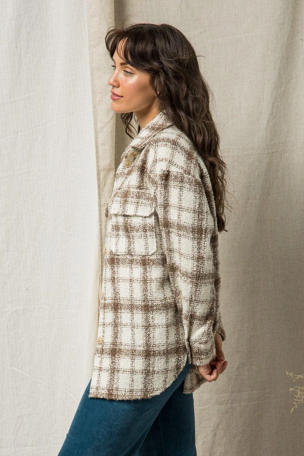 Textured Plaid Shacket - Cream