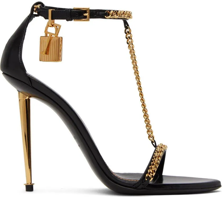 TOM FORD Black Padlock Chain Heeled Sandals