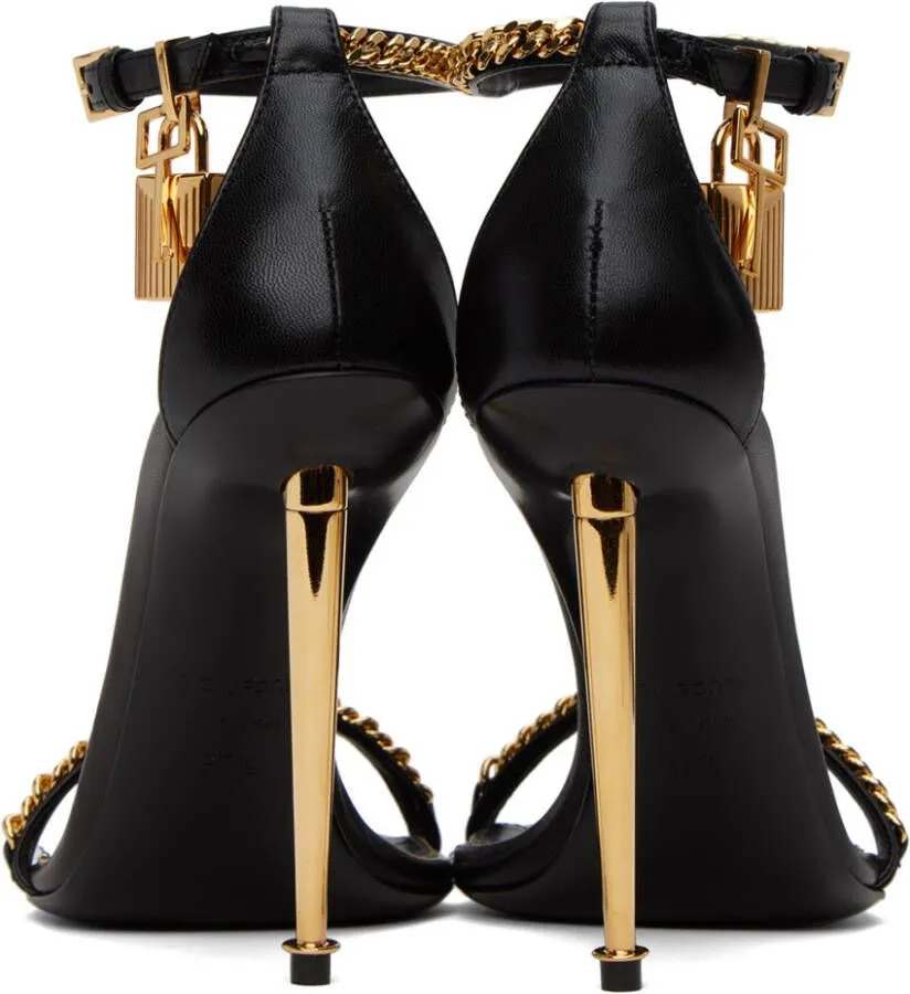 TOM FORD Black Padlock Chain Heeled Sandals