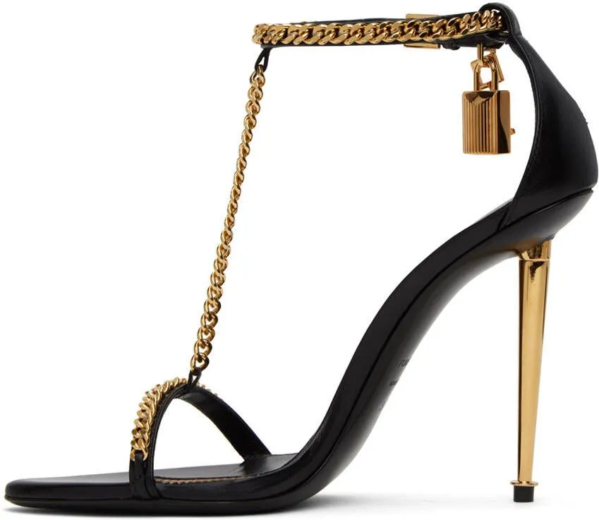 TOM FORD Black Padlock Chain Heeled Sandals