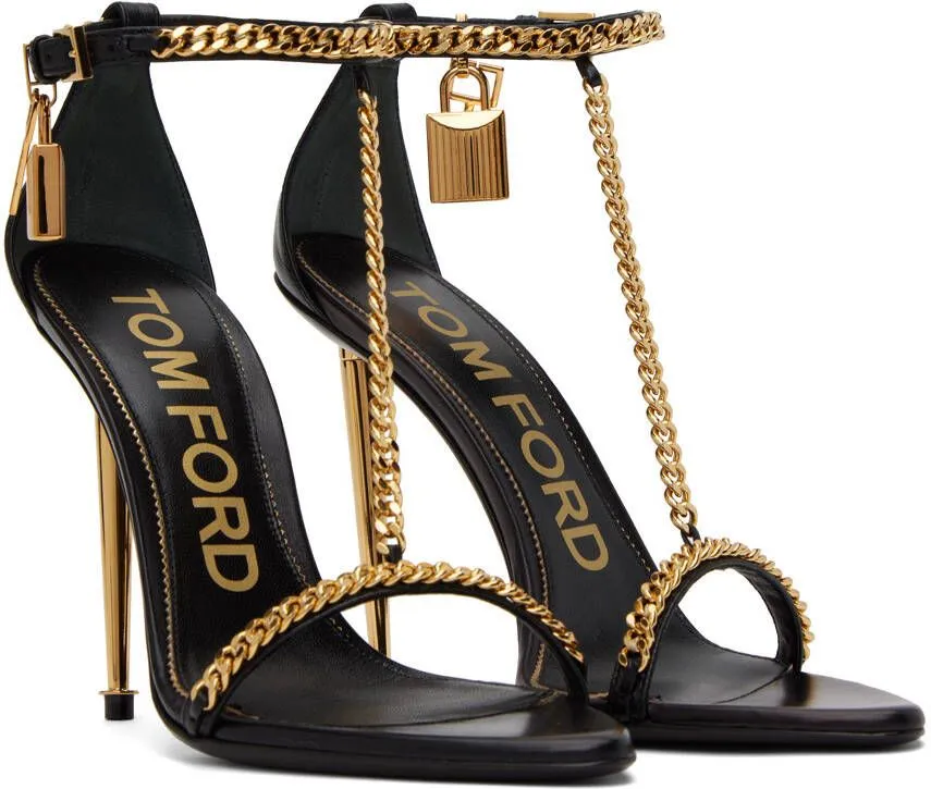 TOM FORD Black Padlock Chain Heeled Sandals