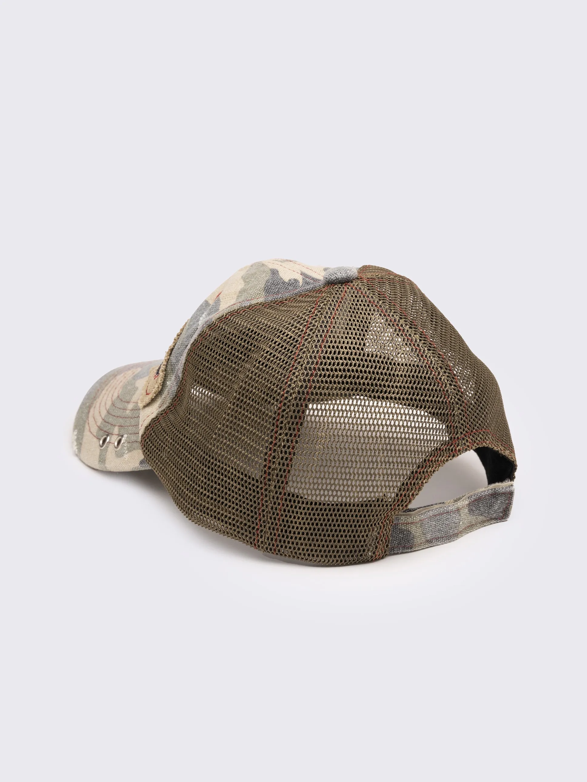 Troublemaker Camo Distressed Trucker Hat