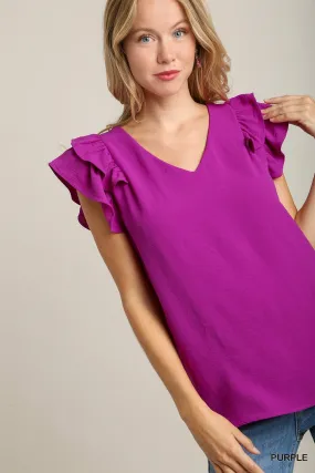 Umgee Flutter Sleeve Top in Purple