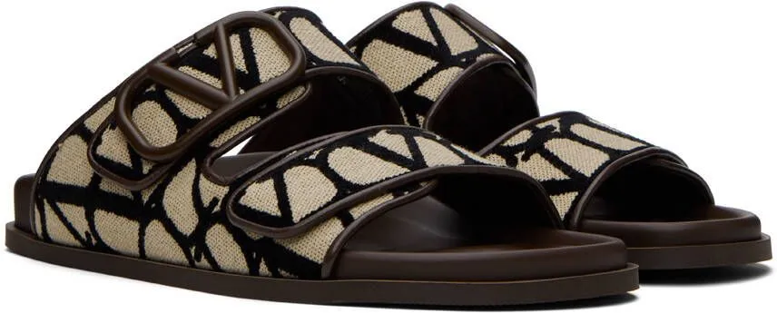 Valentino Garavani Brown & Beige VLogo Iconographe Sandals