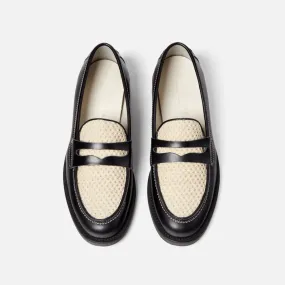 Wilde Black + White Rattan Penny Loafer - Women's