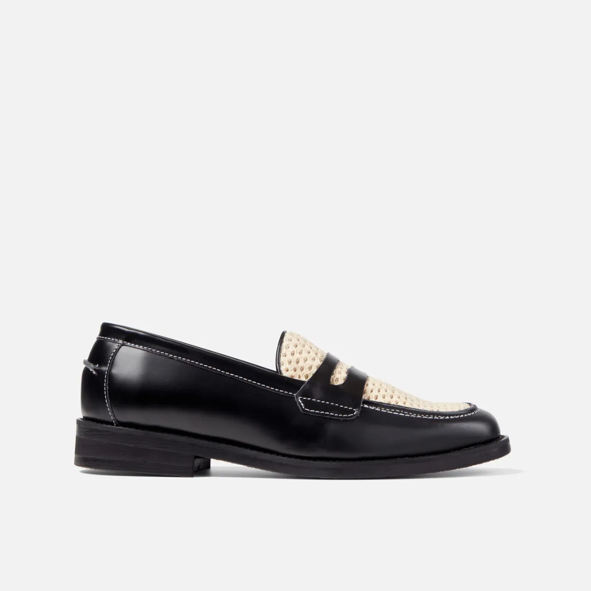 Wilde Black + White Rattan Penny Loafer - Women's