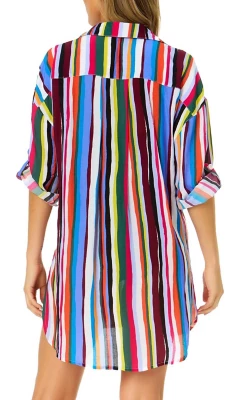 Women's Anne Cole Easy Breezy Stripe Button Down Shirt Swim Cover Up