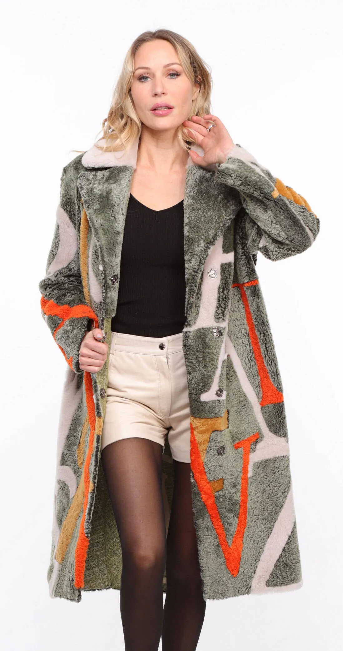 Women's reversible khaki \starle\ shearling coat