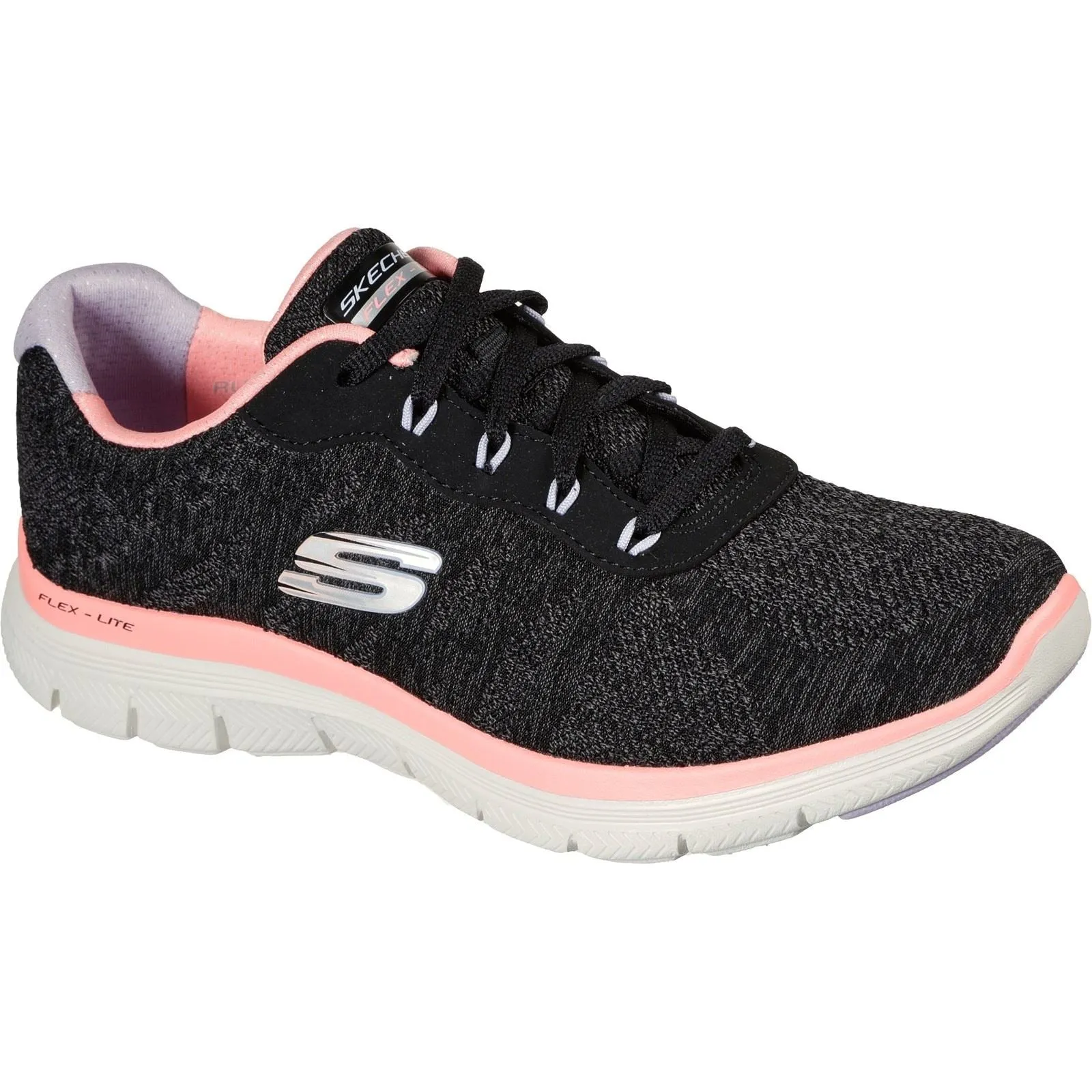 Women's Wide Fit Skechers 149570 Flex Appeal 4.0 Fresh Move Sneakers - Black/Coral