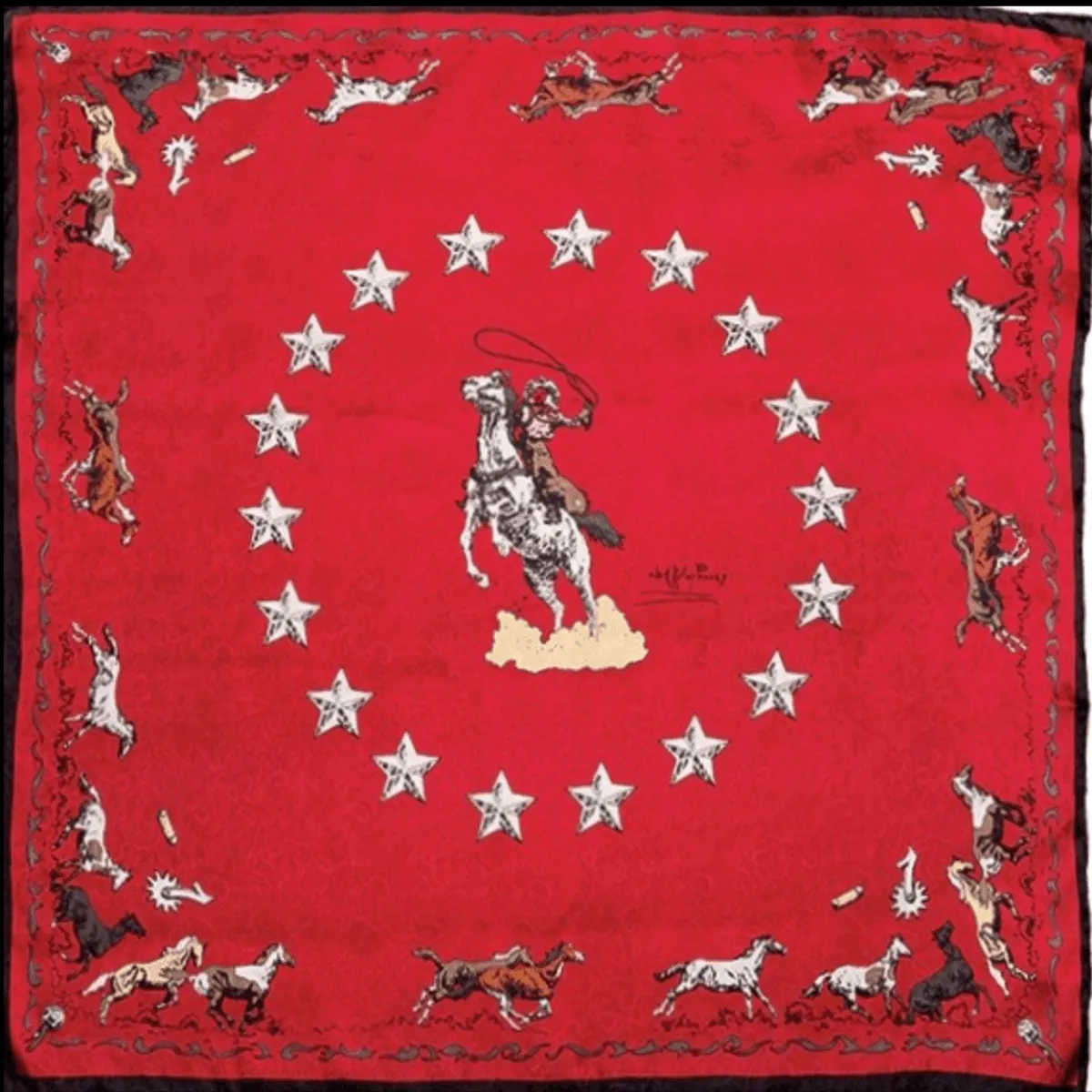 Wyoming Traders Mustang Red by Clark Kelly Print 34.5 x 34.5 Silk Wild Rag LMR