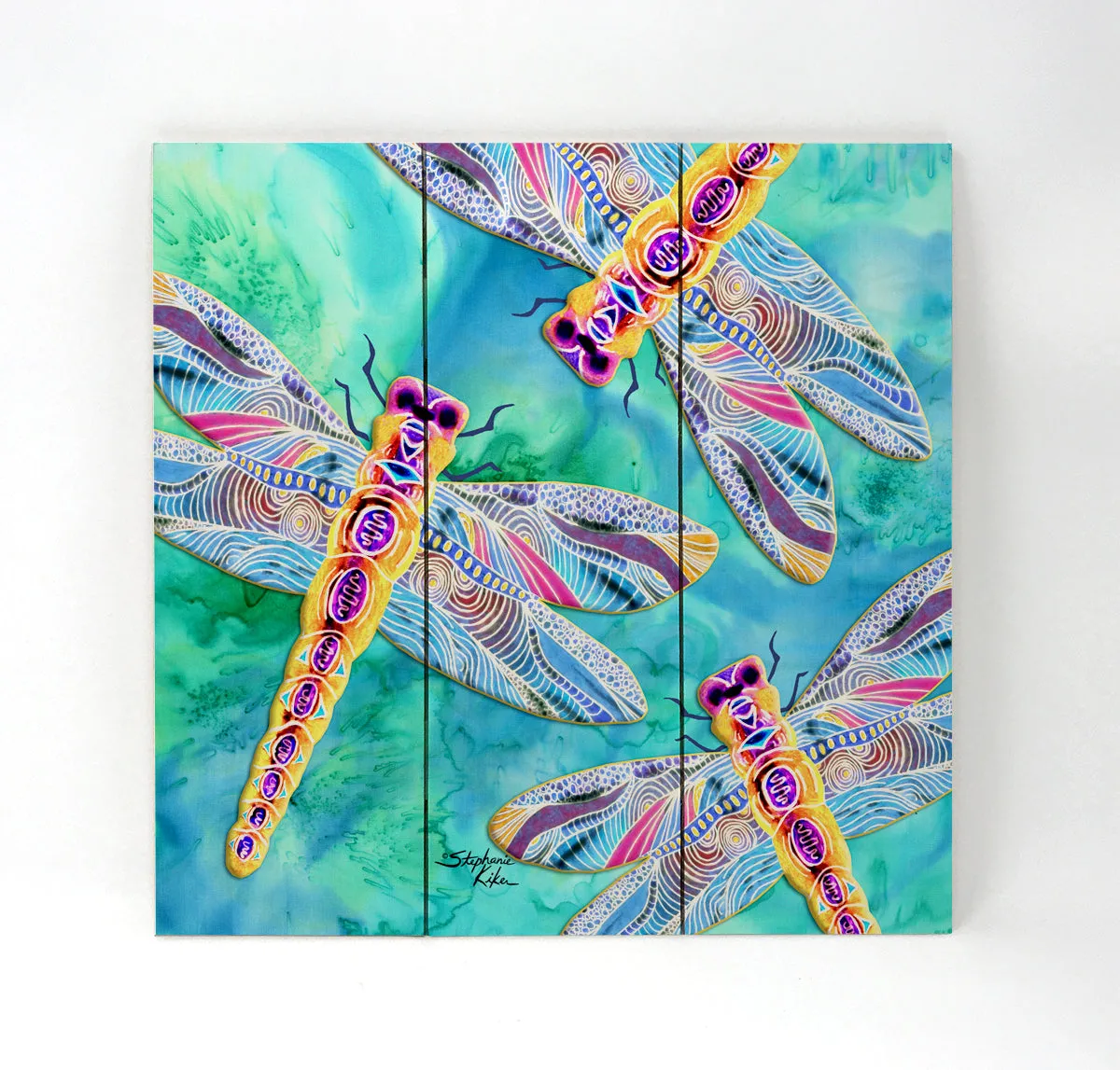 Yellow Dragonflies Wall Art - Wood Triptych