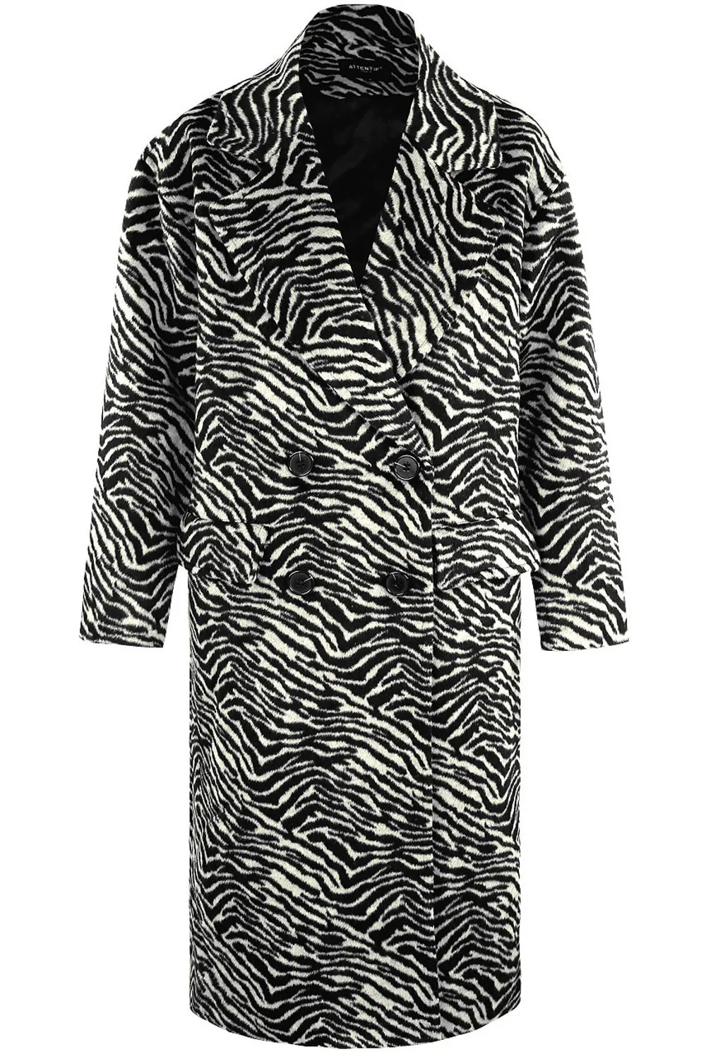 Zebra Print Long Line White Coat